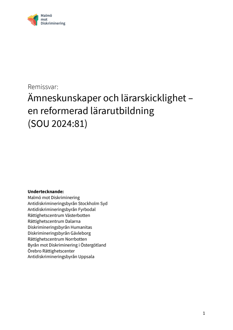 Remissvar Lärarutbildningsutredningen