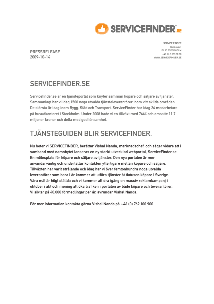 TJÄNSTEGUIDEN BLIR SERVICEFINDER