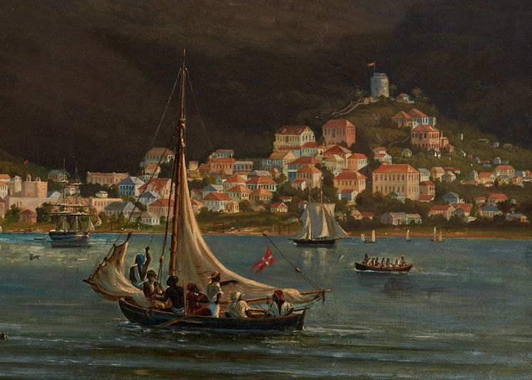 Havnen i Charlotte Amalie på Sankt Thomas. Udsnit af maleri af Fritz Melbye, 1851. (Foto_Als,Jørgen).tif