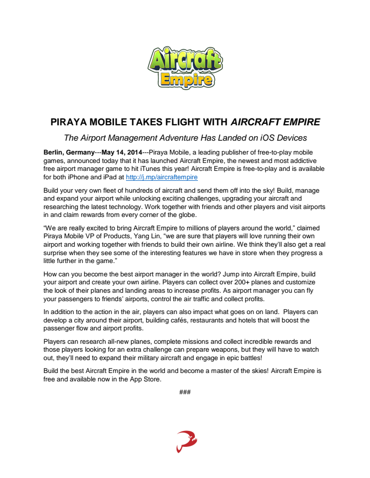 PIRAYA MOBILE TAKES FLIGHT WITH AIRCRAFT EMPIRE