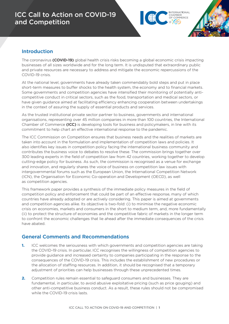 ICC Call to Action on COVID-19 and Competition