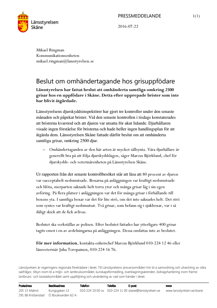 ​Beslut om omhändertagande hos grisuppfödare