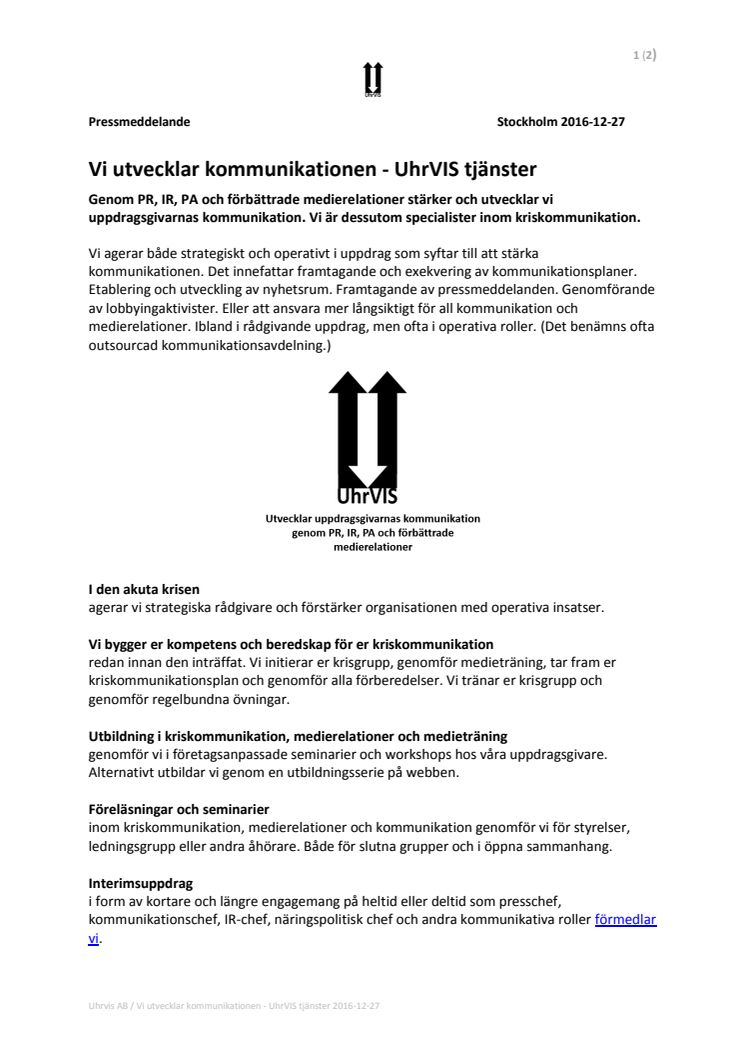 Vi utvecklar kommunikationen - UhrVIS tjänster