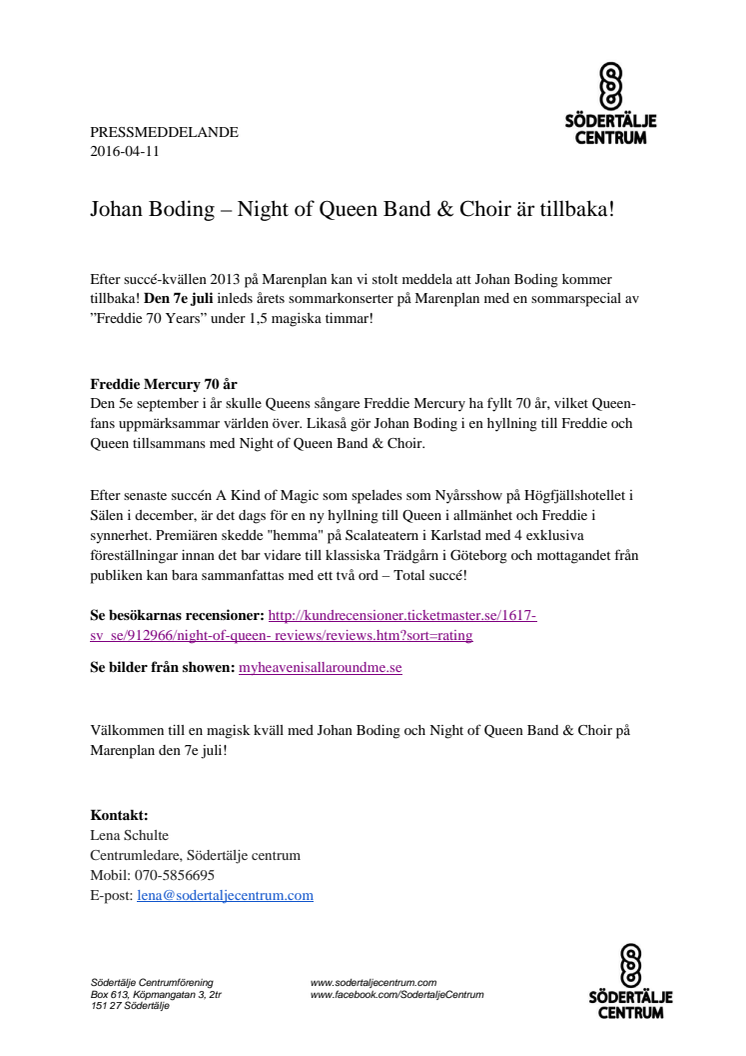 Johan Boding – Night of Queen Band & Choir är tillbaka!