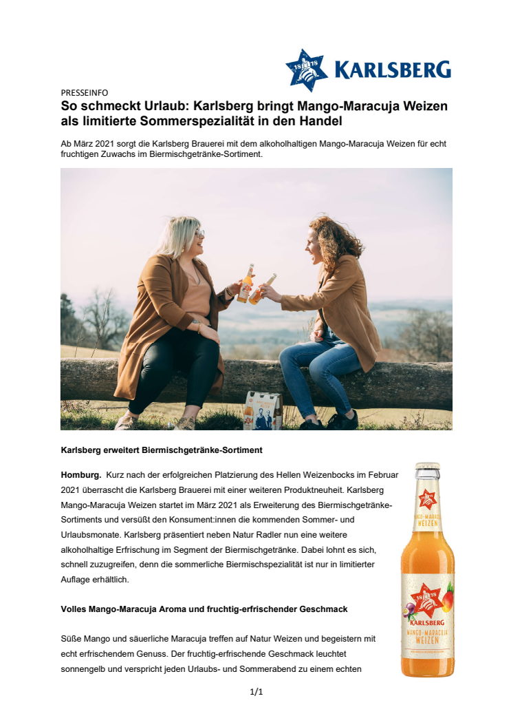 Presseinfo Karlsberg Mango-Maracuja Weizen