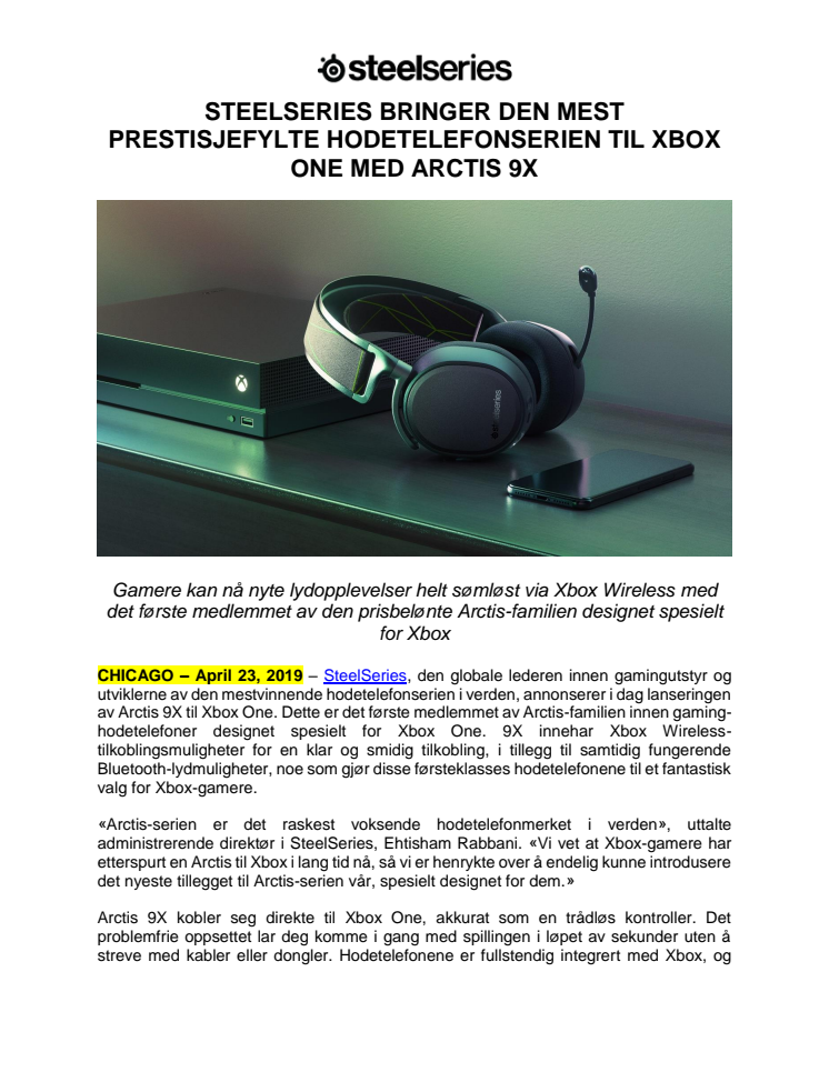 SteelSeries bringer den mest prestisjefylte hodetelefonserien til Xbox One med Arctis 9x