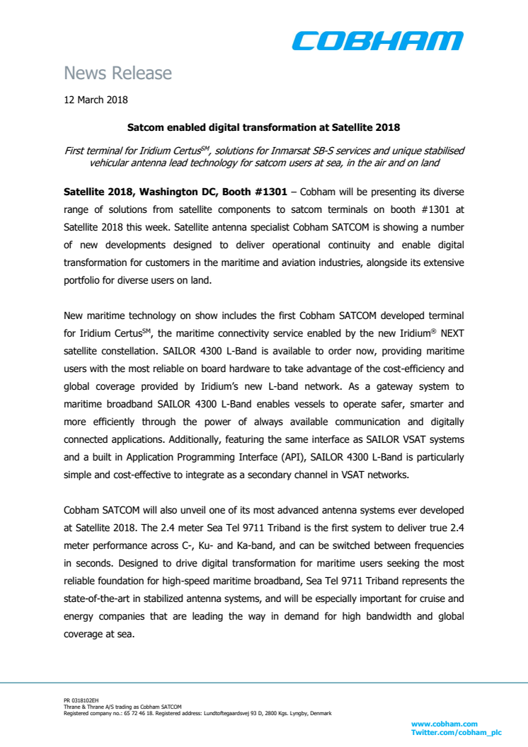 Satcom enabled digital transformation at Satellite 2018