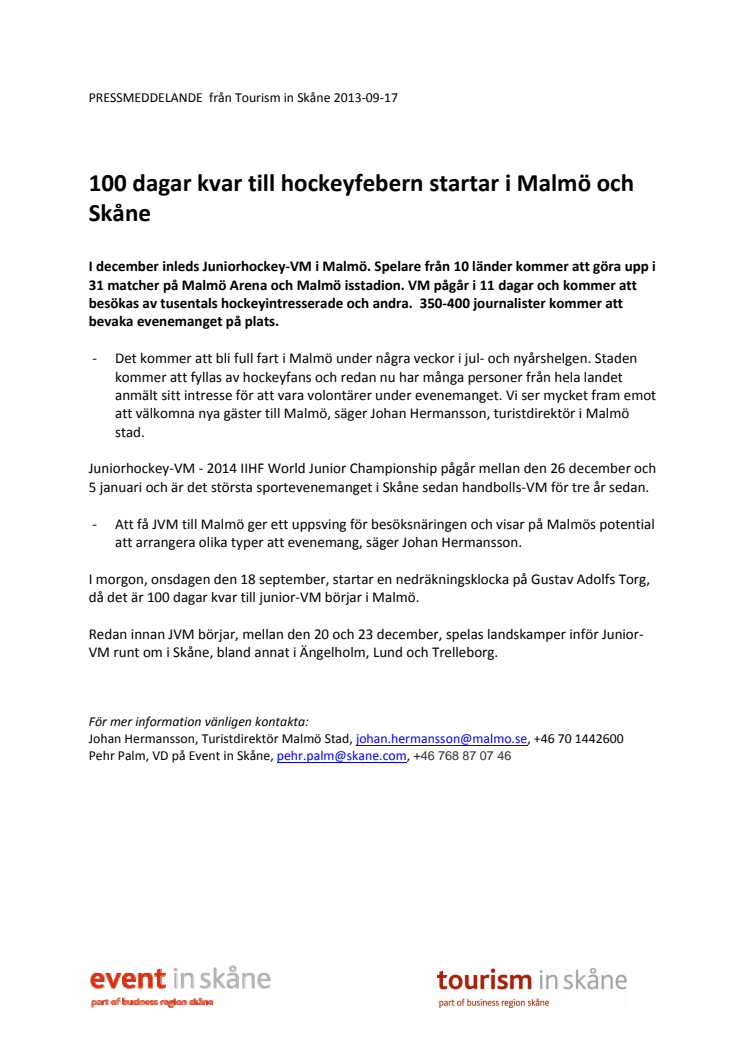 100 dagar kvar till hockeyfebern startar i Malmö och Skåne 