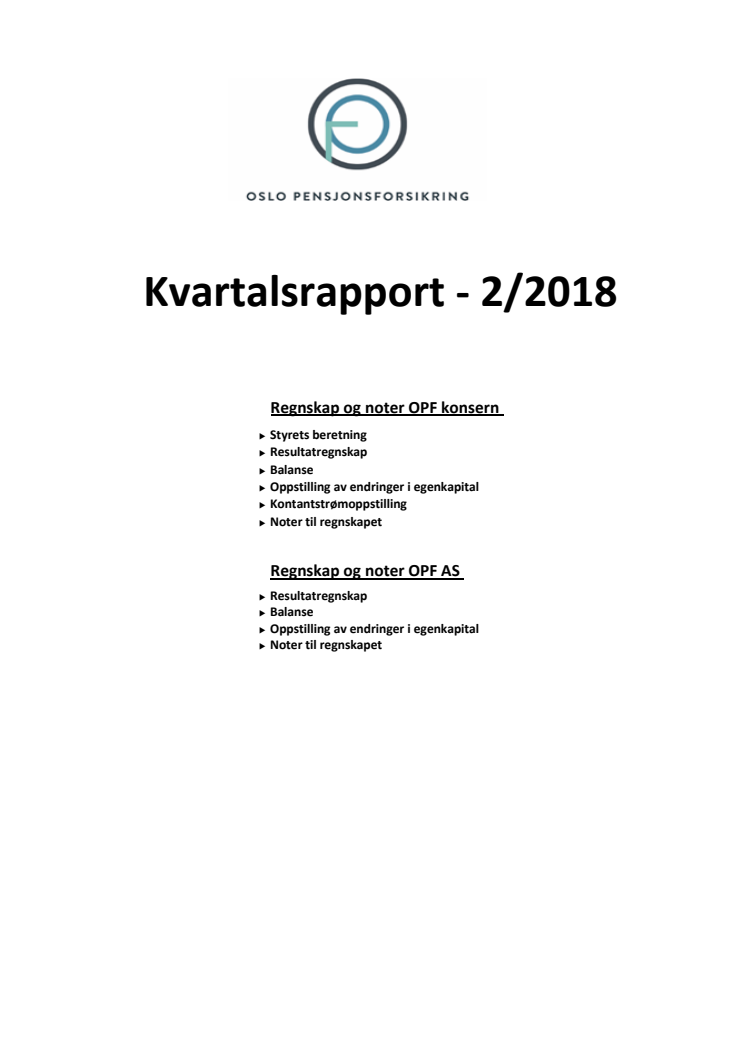 OPFs kvartalsrapport Q2 2018