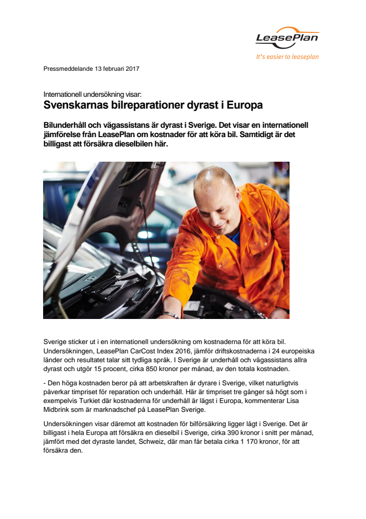 Svenskarnas bilreparationer dyrast i Europa