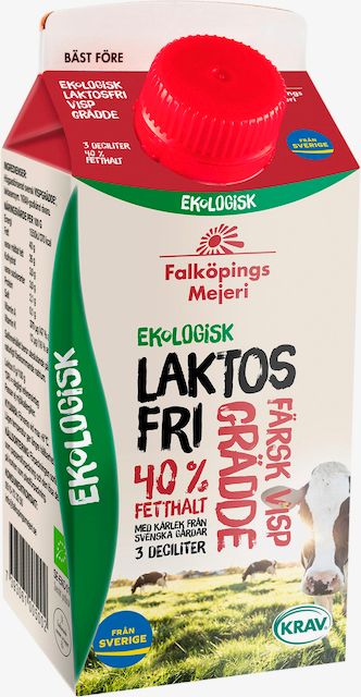 Falköpings Mejeri, ekologisk laktosfri färsk vispgrädde med märket Från Sverige