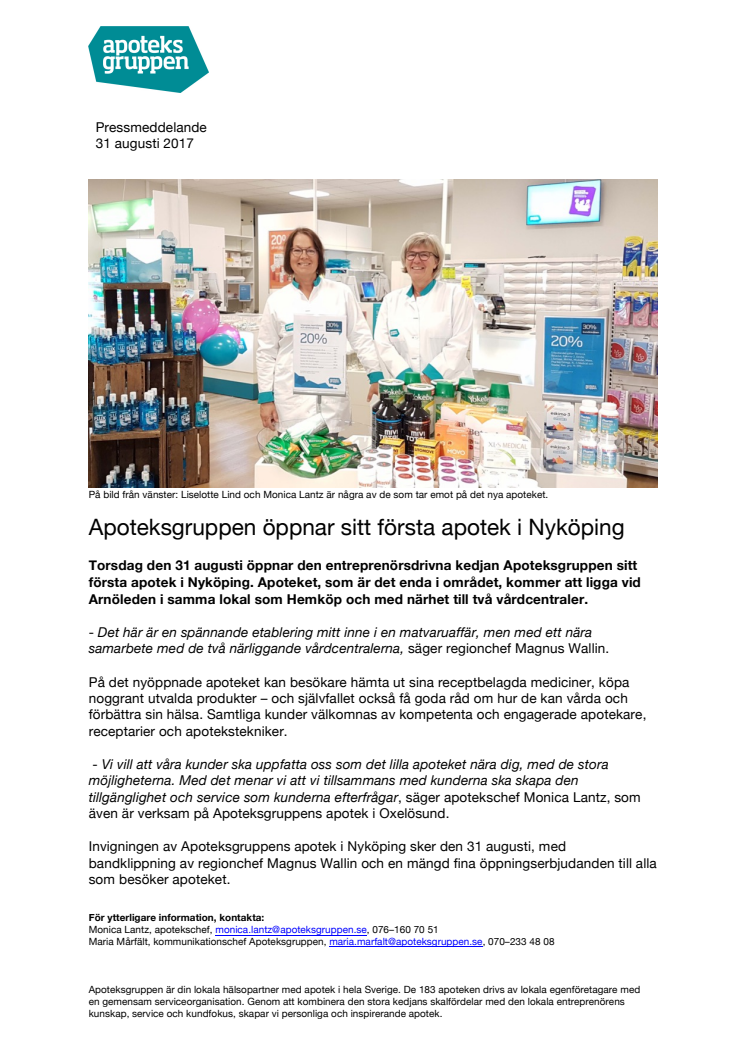 Apoteksgruppen öppnar sitt första apotek i Nyköping