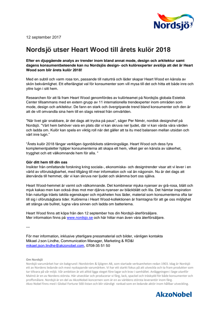 Nordsjö utser Heart Wood till årets kulör 2018