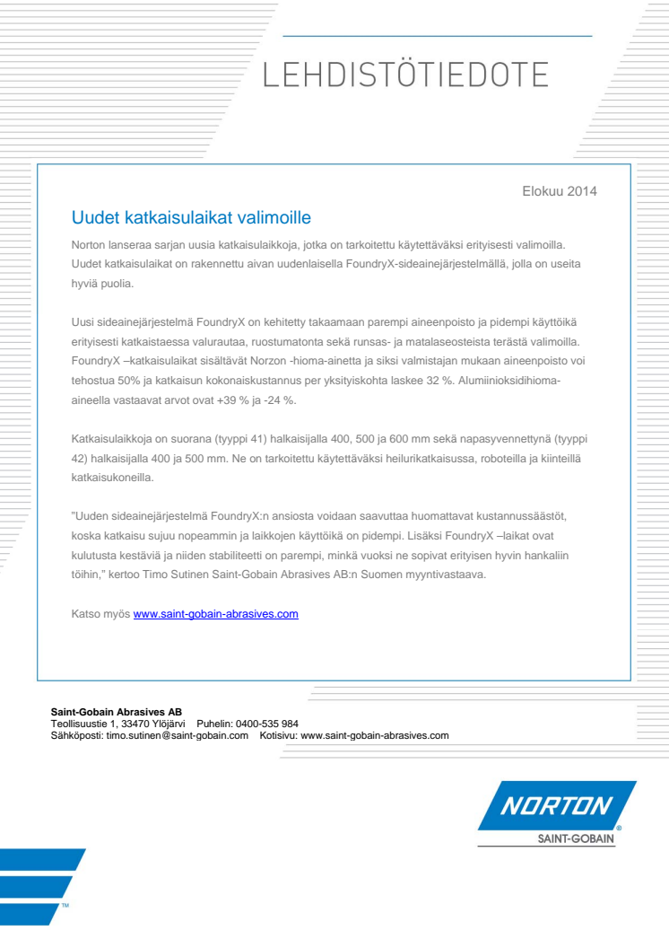Uudet katkaisulaikat valimoille