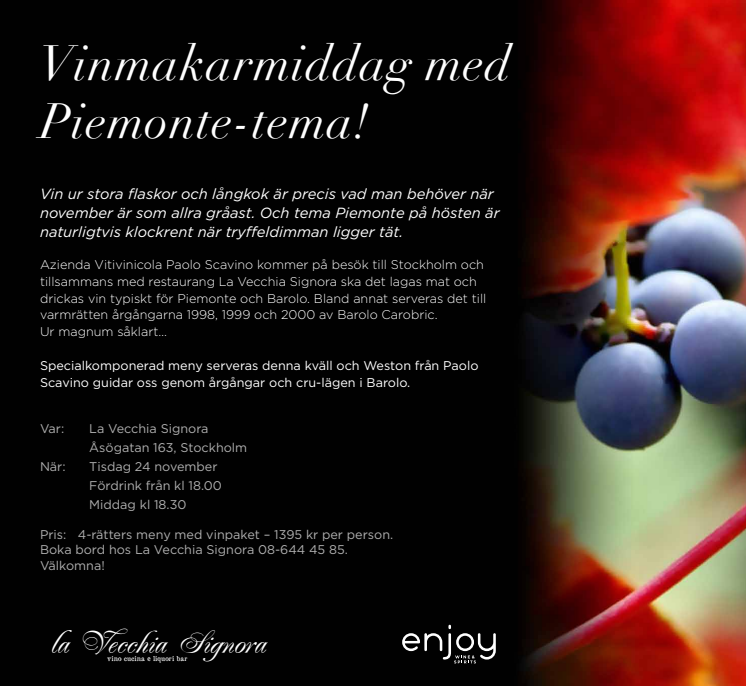 Vinmakarmiddag med Paolo Scavino 24 november