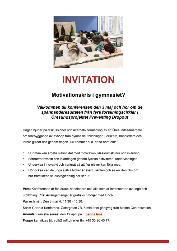 Pressinbjudan: Konferens ”Motivationskris i gymnasiet” den 3 maj