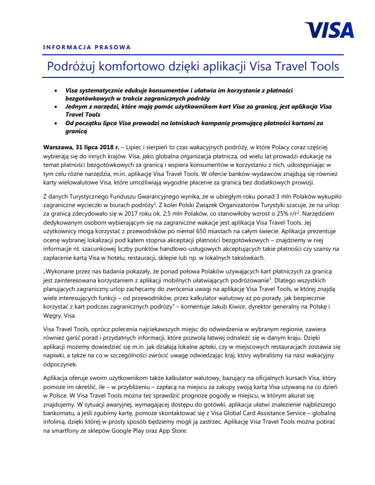 Podróżuj komfortowo dzięki aplikacji Visa Travel Tools