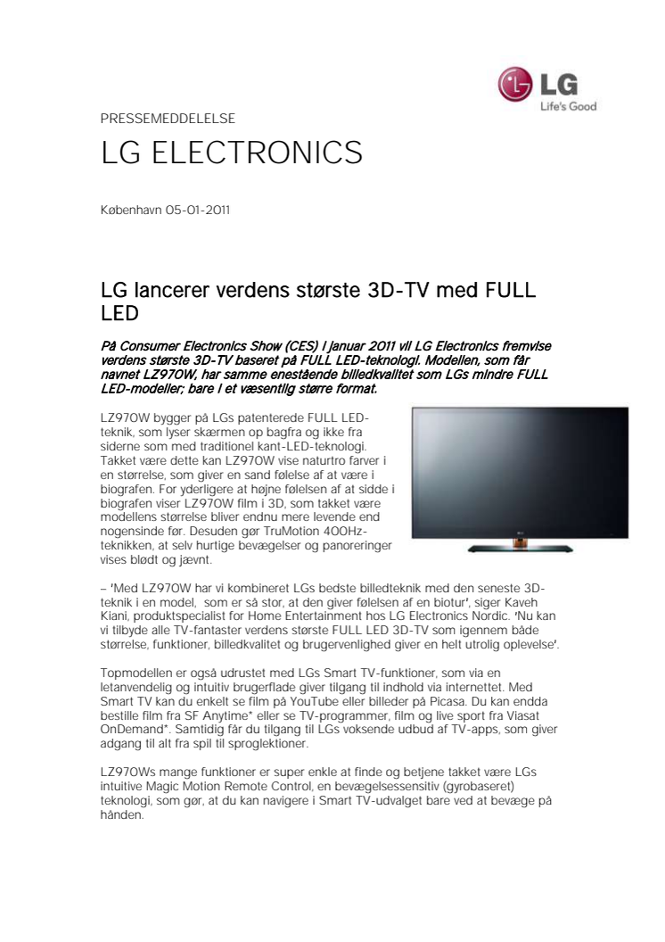 LG lancerer verdens største 3D-TV med FULL LED 