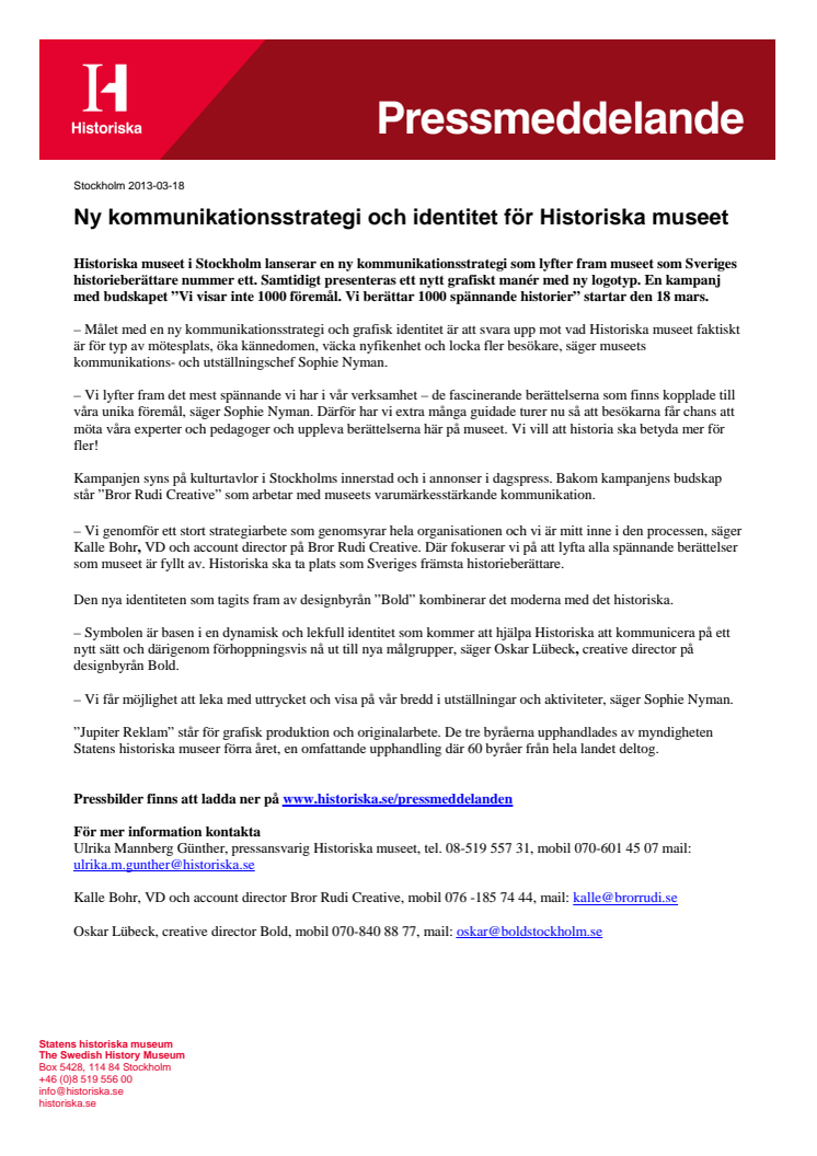 Ny kommunikationsstrategi och identitet för Historiska museet