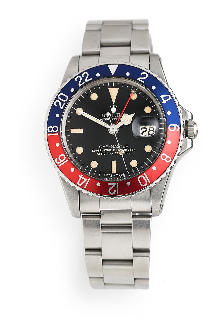Rolex armbåndsur af stål (1966). Model Master GMT ''Gilt''.  Vurdering: 100.000-150.000 kr.
