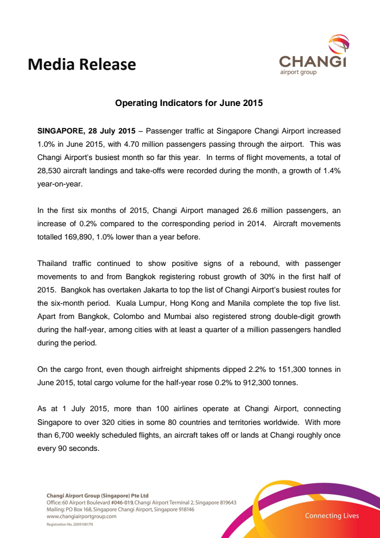 Operating Indicators for June 2015