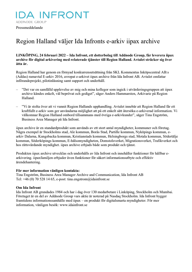 Pressmeddelande - Region Halland väljer Ida Infronts e-arkiv iipax archive_20220224.pdf