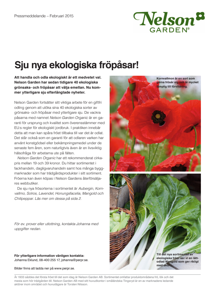 Sju nya ekologiska fröpåsar!