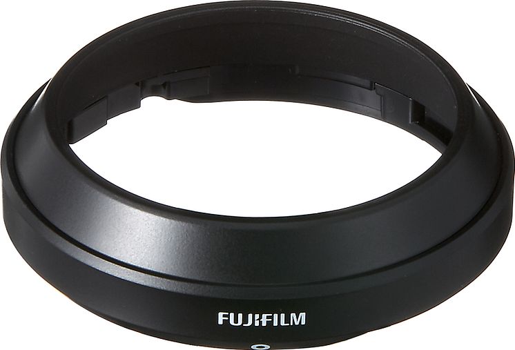 Lens hood included with the FUJINON XF23mm F2 black and silver