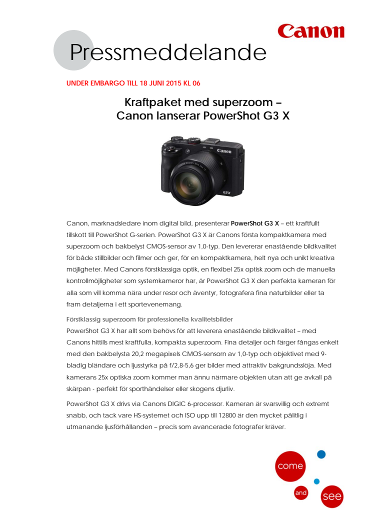 Kraftpaket med superzoom –  Canon lanserar PowerShot G3 X