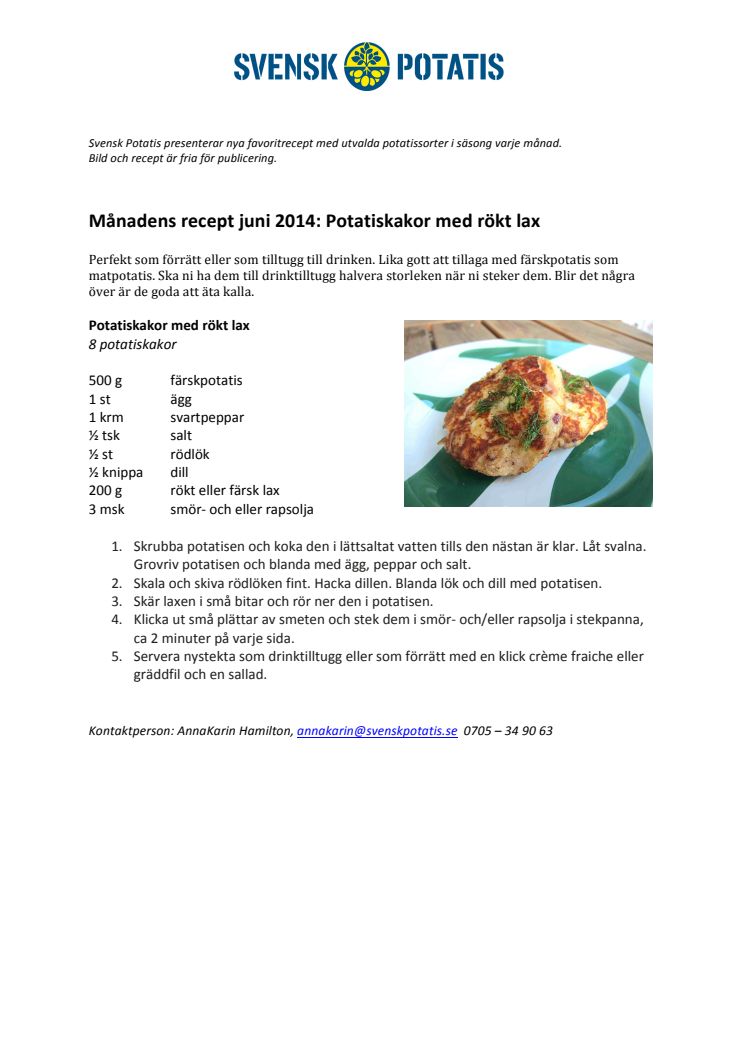 Månadens recept juni - Potatiskakor med rökt lax