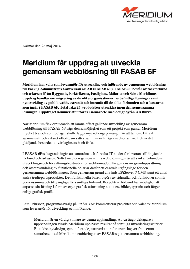 Meridium får uppdrag att utveckla gemensam webblösning till FASAB 6F