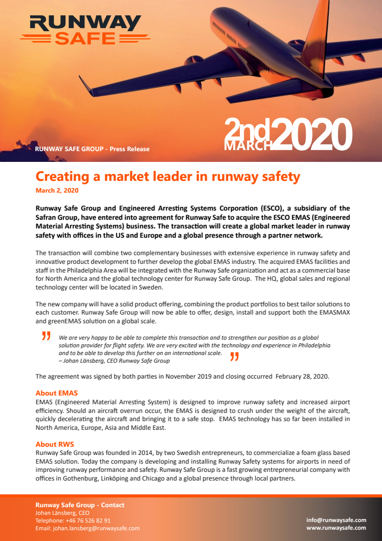Creating a market leader in runway safety 