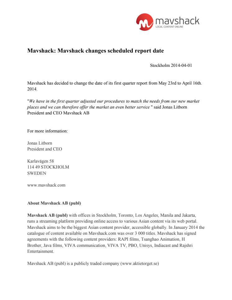 Mavshack: Mavshack changes scheduled report date 