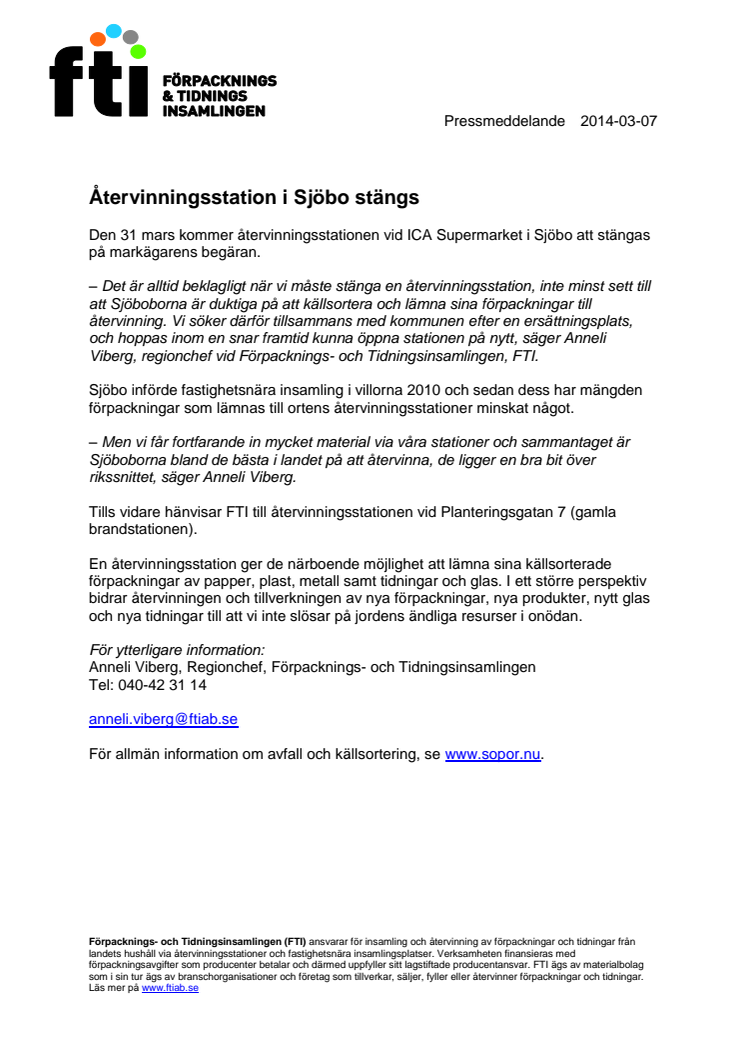 Återvinningsstation i Sjöbo stängs