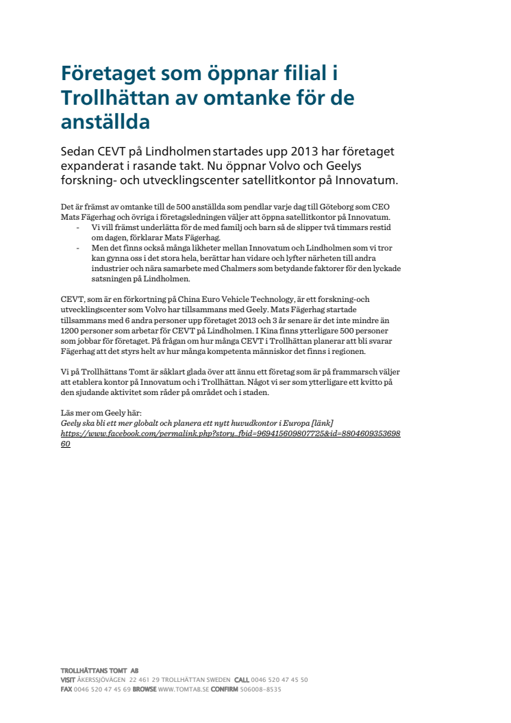 Företaget som öppnar filial i Trollhättan av omtanke för de anställda