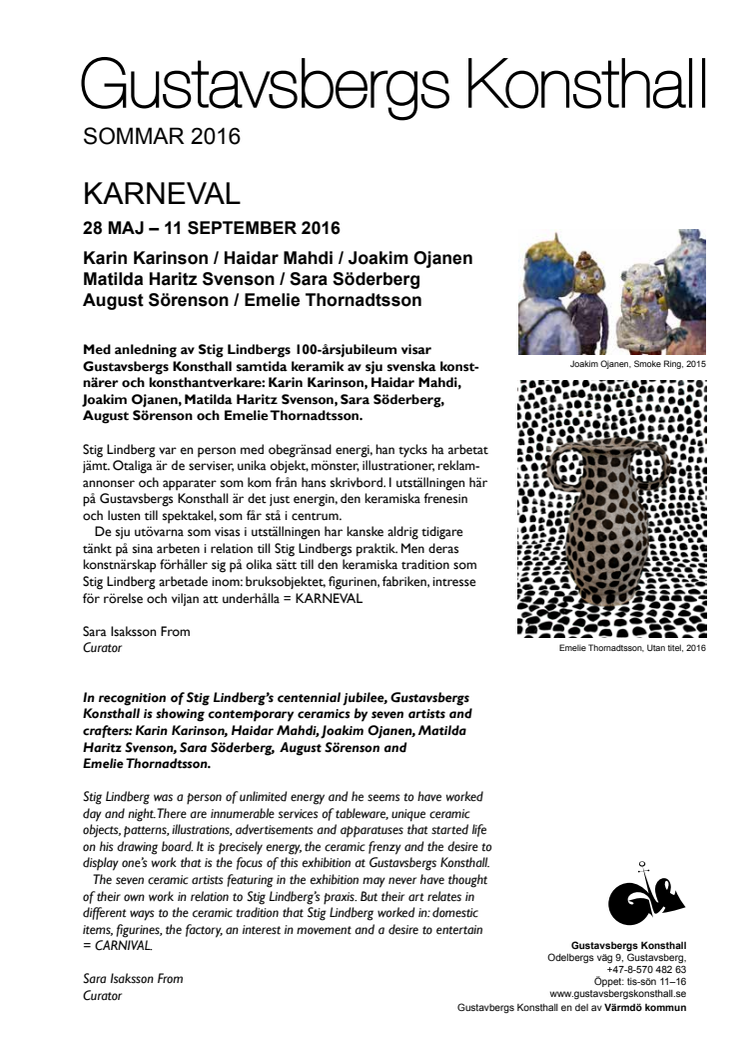 Nedräkning för KARNEVAL på Gustavsbergs Konsthall. 10 dagar kvar.