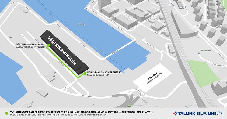 Karta över nya busshållplatsen vid Värtaterminalen