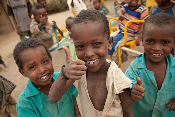 Ahmed, Wadai och Mohammed leker på en förskola i centrala i Etiopien.