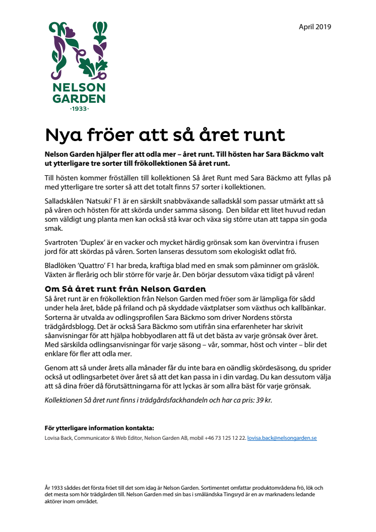 Nya fröer att så året runt