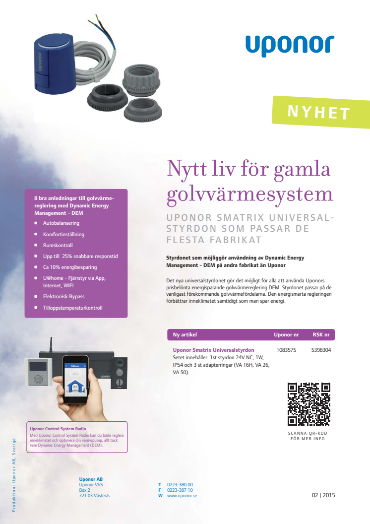 Nytt liv i gamla golvvärmesystem - Uponor Smatrix Universalstyrdon passar de flesta fabrikat