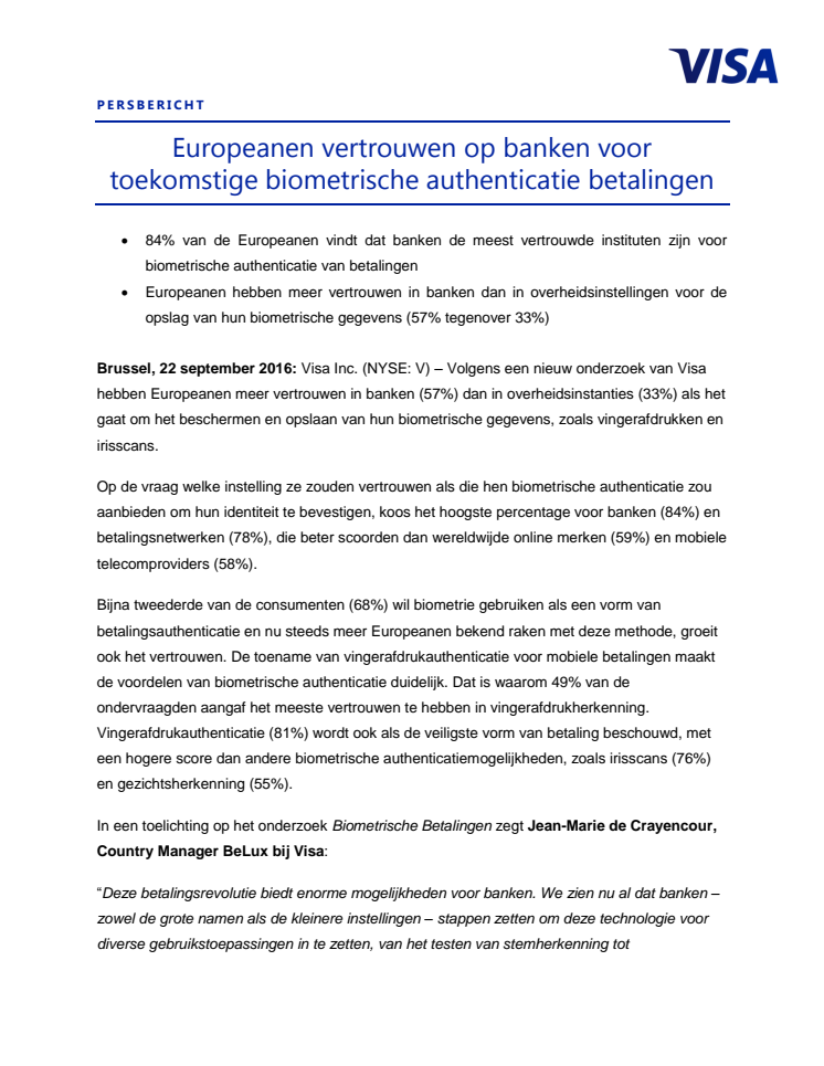 Europeanen vertrouwen op banken voor toekomstige biometrische authenticatie betalingen