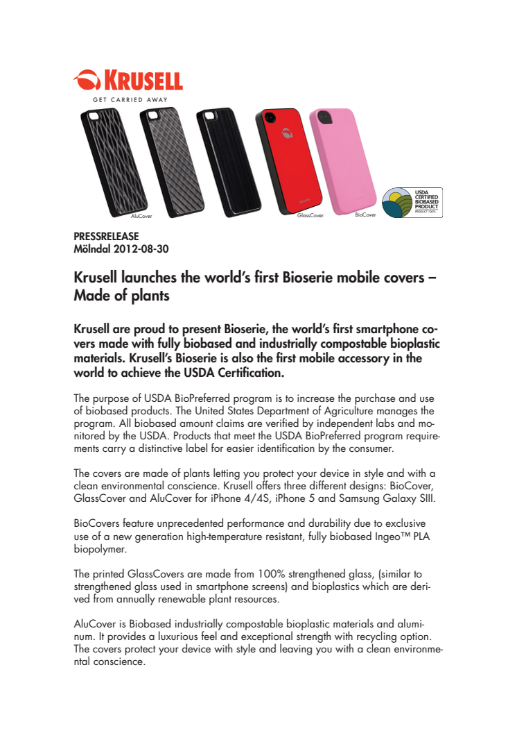 Krusell launches the world’s first Bioserie mobile covers – Made of plants 