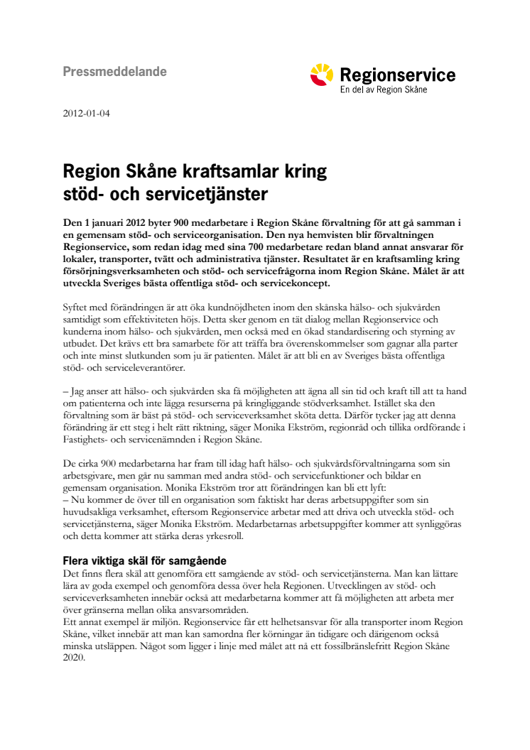 Region Skåne kraftsamlar kring stöd- och servicetjänster