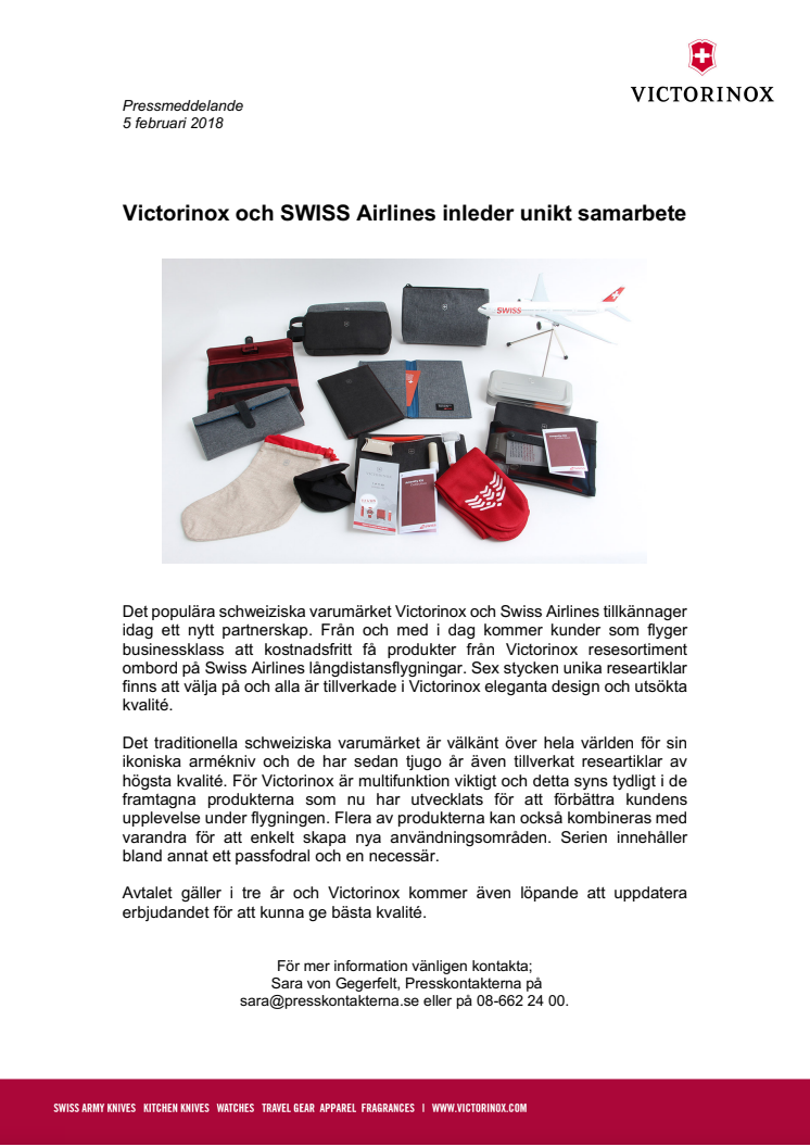 Victorinox och SWISS Airlines inleder unikt samarbete