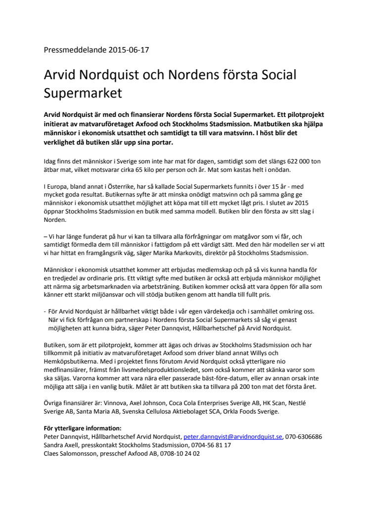 Arvid Nordquist och Nordens första Social Supermarket