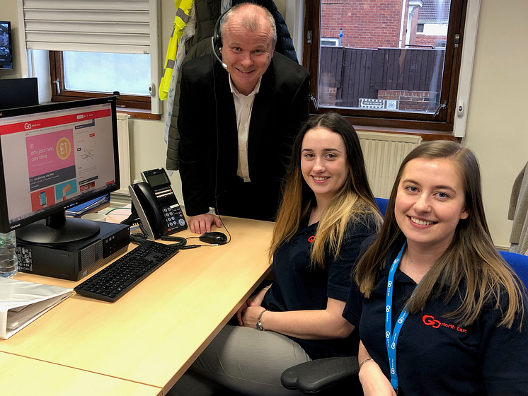 Ivan Jepson, Director of Business Development at Gateshead College, with Zoe Gibbons and Sarah Cooper from Go North East's customer service team