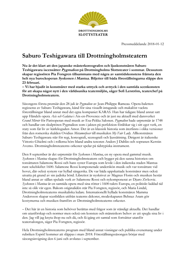 Saburo Teshigawara till Drottningholmsteatern