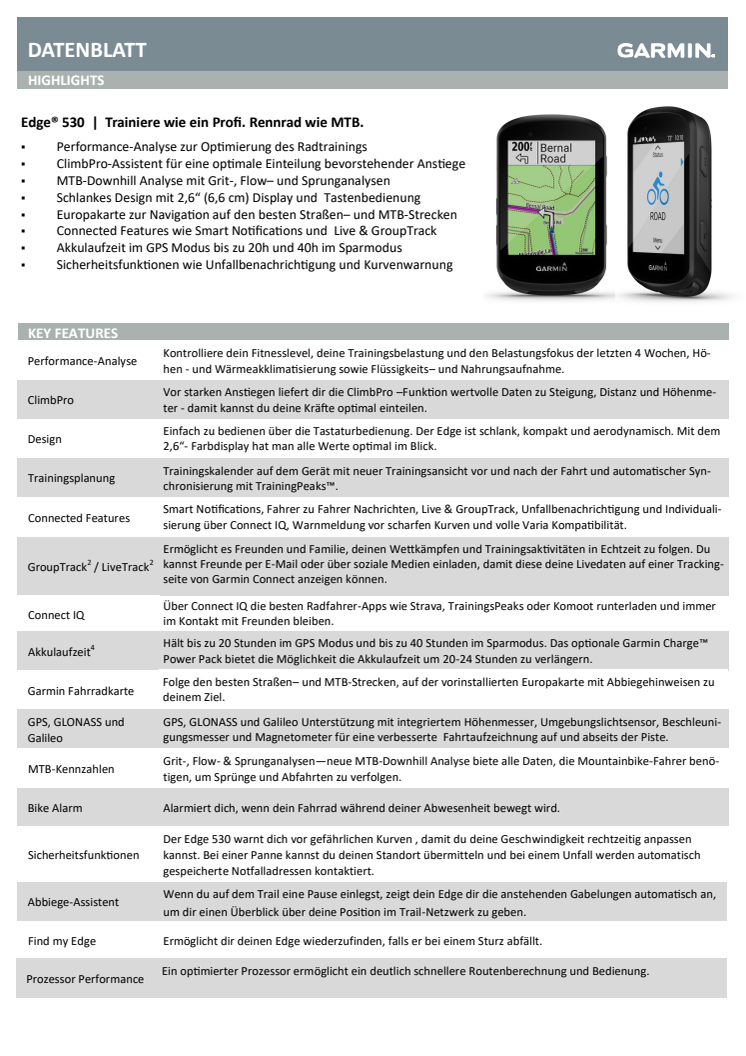 Datenblatt Garmin Edge 530