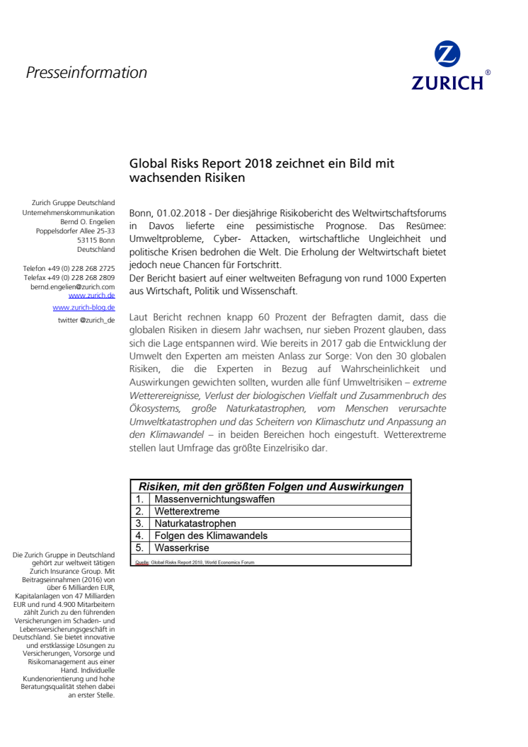 Global Risks Report 2018 zeichnet ein Bild mit wachsenden Risiken