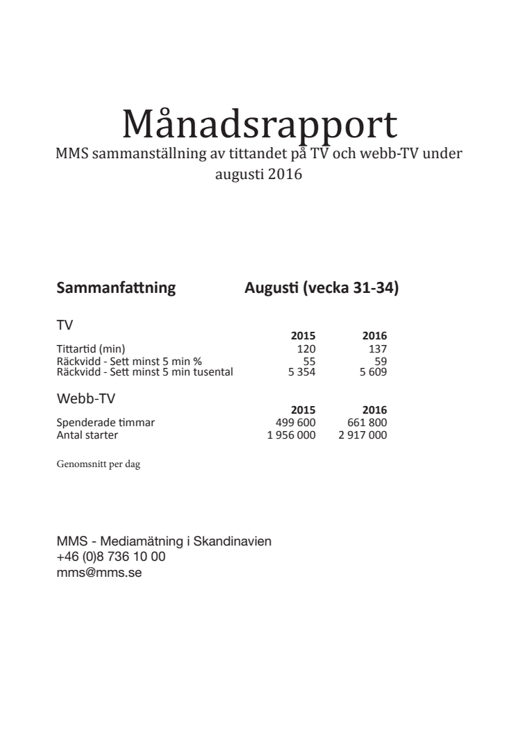 MMS månadsrapport augusti 2016